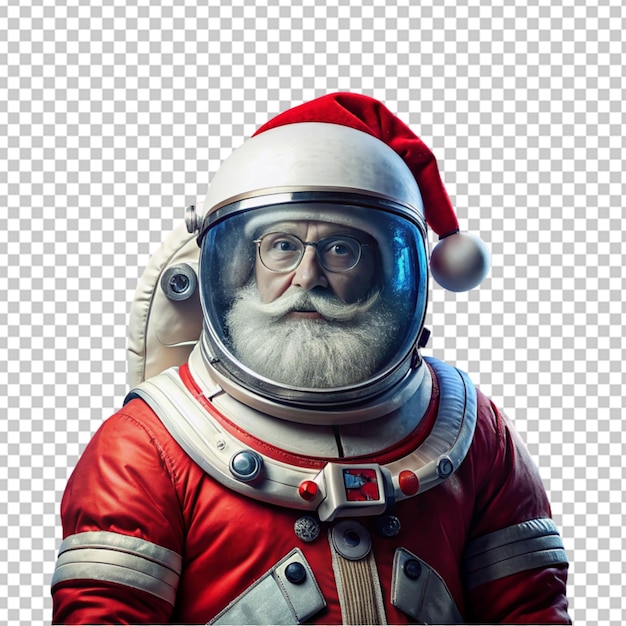 PSD le père noël vole dans une combinaison spatiale.