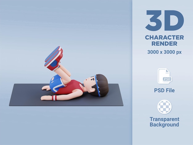 PSD perfect abs 3d sporty male character mastering reverse crunch at the gym