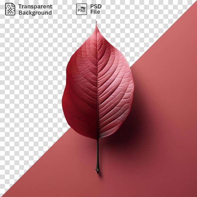 PSD perfeito de uma folha vermelha em um fundo rosa
