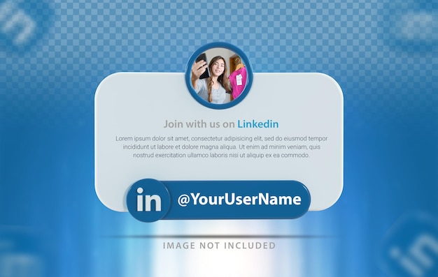 PSD perfil de banner con icono de linkedin render 3d