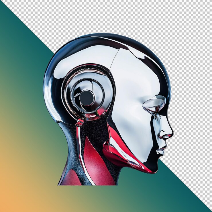 PSD perfil de cabeza robótica de cromo inteligencia artificial tecnología futurista