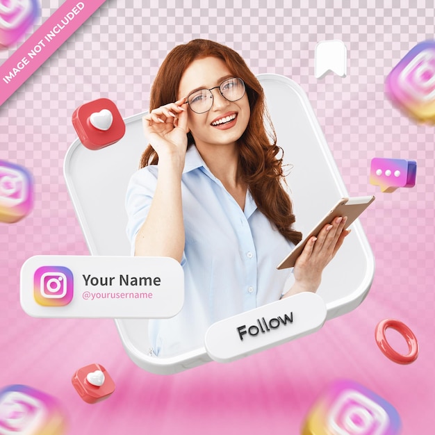 PSD perfil de ícone de banner na etiqueta de renderização 3d do instagram isolada