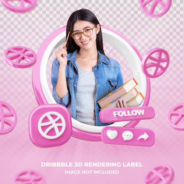 Perfil de ícone de banner na etiqueta de renderização 3d dribbble isolado