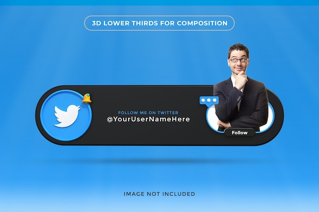 Perfil de ícone de banner na maquete de rótulo de renderização 3d do twitter