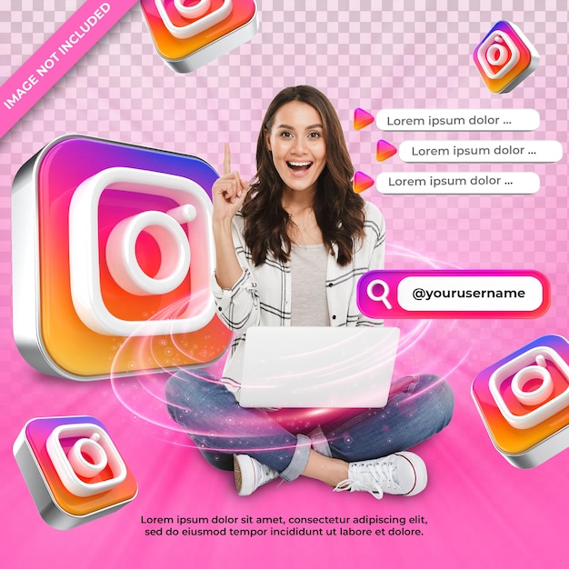 Perfil de ícone de banner no instagram rótulo de renderização 3d isolado