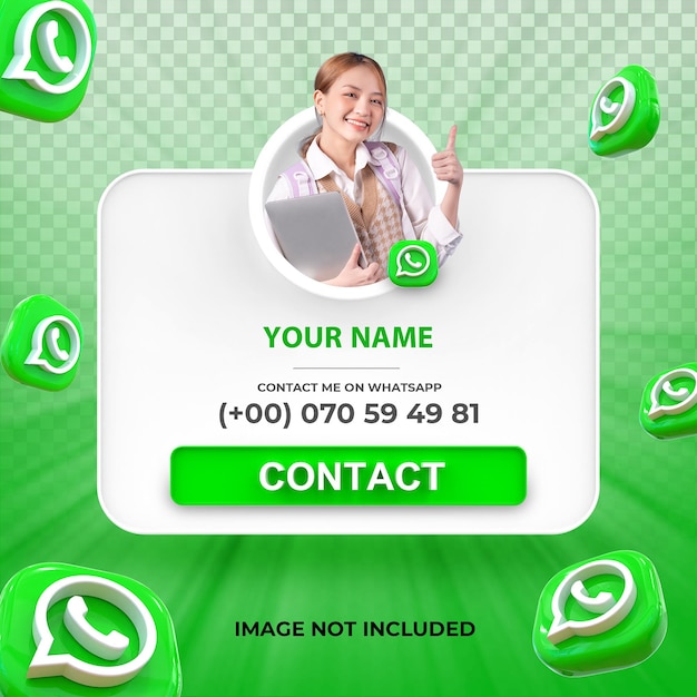 PSD perfil de ícone de banner no modelo de etiqueta de renderização 3d do whatsapp