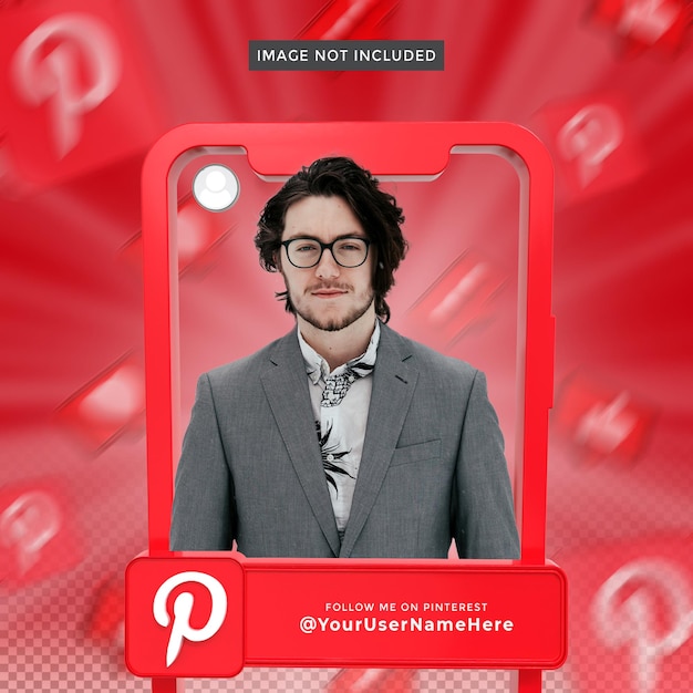 Perfil de ícone de banner no quadro de renderização 3d do pinterest