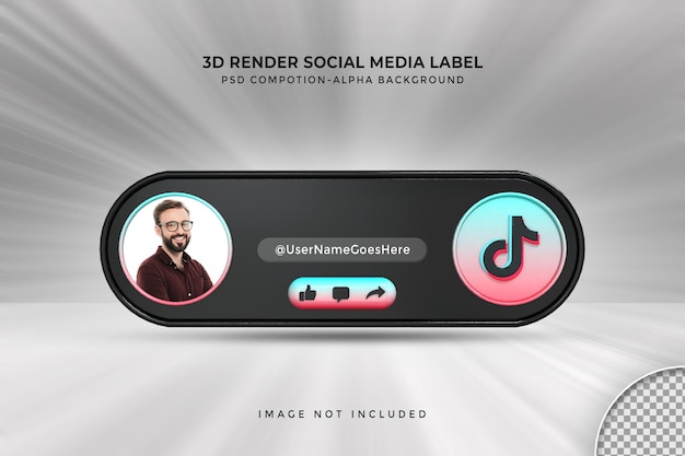 Perfil de ícone de banner no rótulo de renderização 3d de streaming ao vivo do tiktok