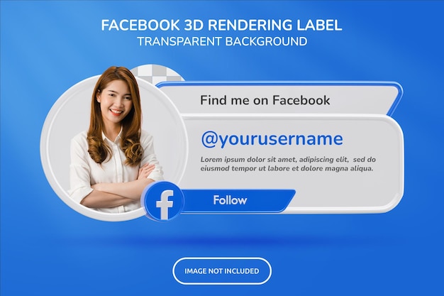 PSD perfil de ícone de banner no rótulo de renderização 3d do facebook isolado