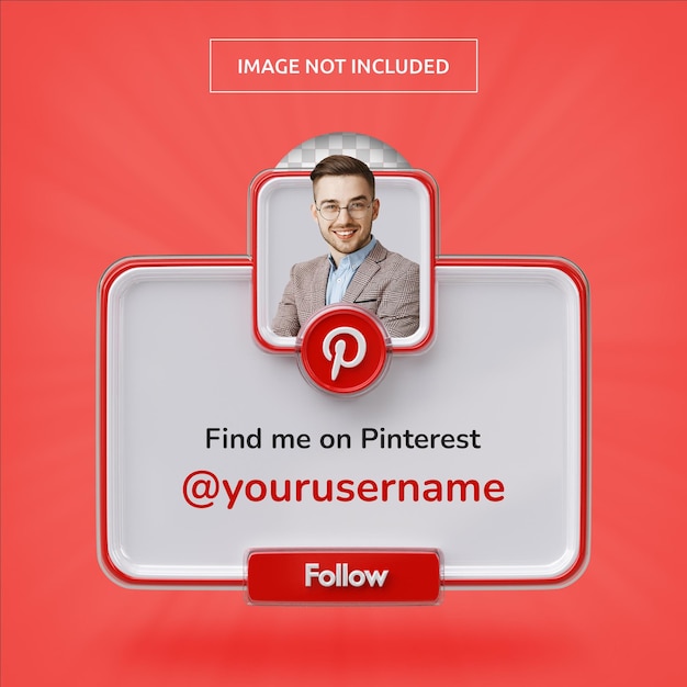 PSD perfil de ícone de banner no rótulo de renderização 3d do pinterest isolado