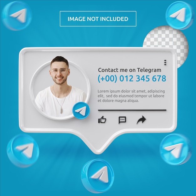 PSD perfil de ícone de banner no rótulo de renderização 3d do telegrama isolado