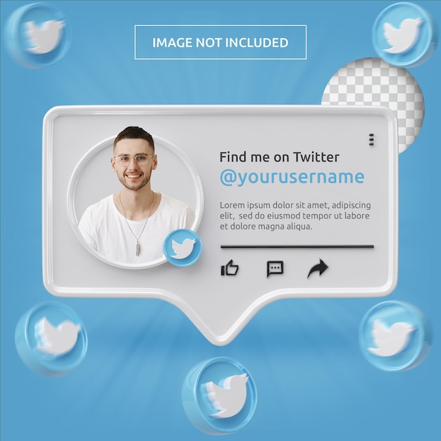 PSD perfil de ícone de banner no rótulo de renderização 3d do twitter isolado