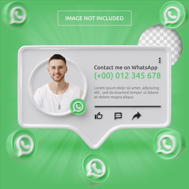 PSD perfil de ícone de banner no rótulo de renderização 3d do whatsapp isolado