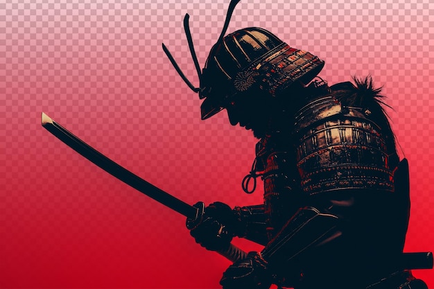 Perfil de um samurai feroz em armadura tradicional