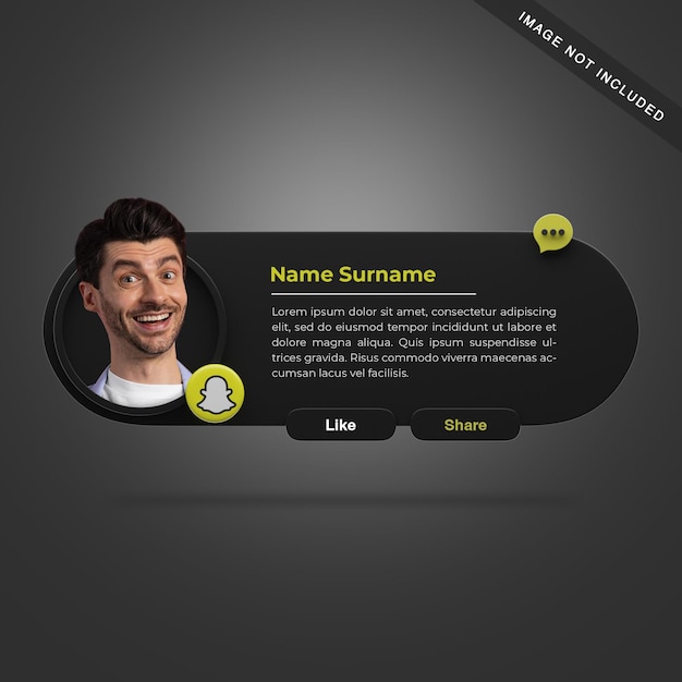 PSD perfil do snapchat de renderização 3d com botões curtir e compartilhar