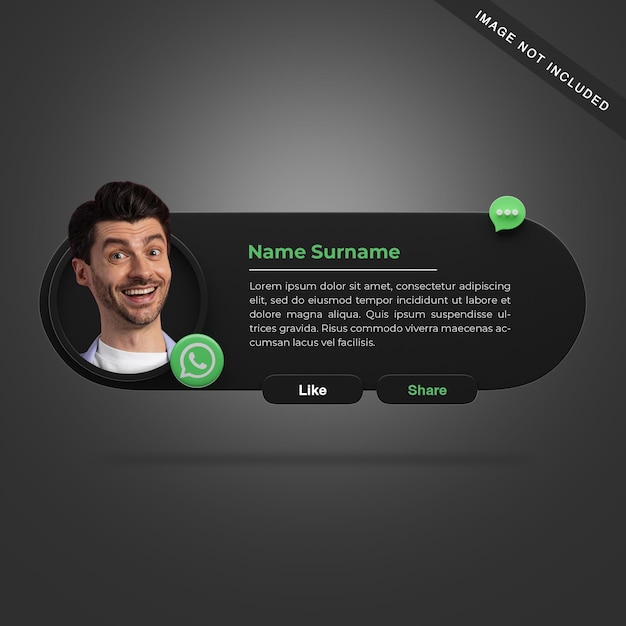 PSD perfil do whatsapp de renderização 3d com botões curtir e compartilhar