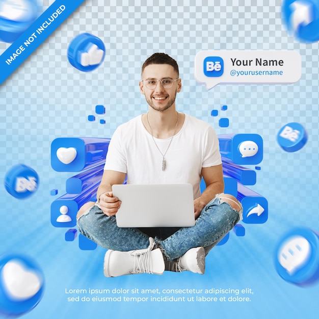 Perfil de icono de banner en Behance 3d Render Composición aislada