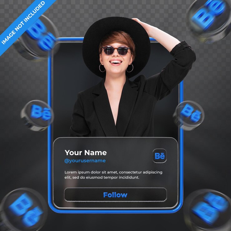 PSD perfil de icono de banner en etiqueta de renderizado 3d behance aislado