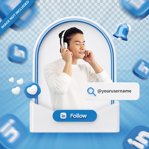 Perfil de icono de banner en etiqueta de renderizado 3d de Linkedin aislado