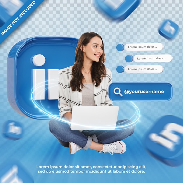 Perfil de icono de banner en etiqueta de renderizado 3d de Linkedin aislado