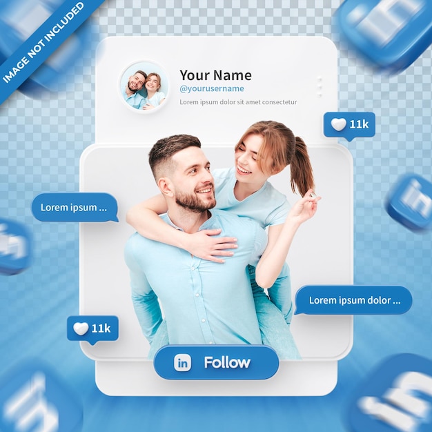 Perfil de icono de banner en etiqueta de renderizado 3d de linkedin aislado