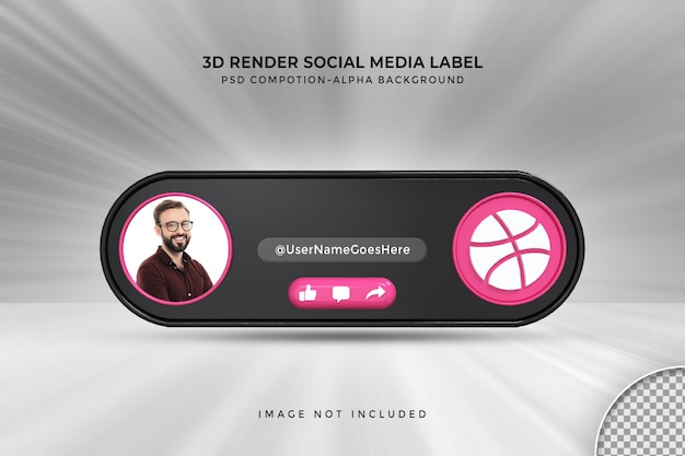 Perfil de icono de banner en la etiqueta de renderizado 3d de transmisión en vivo de dribbble