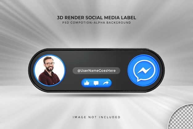 Perfil de icono de banner en la etiqueta de renderizado 3d de transmisión en vivo de messenger