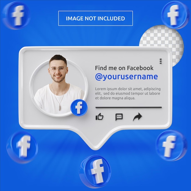 PSD perfil de icono de banner en la etiqueta de representación 3d de facebook aislada