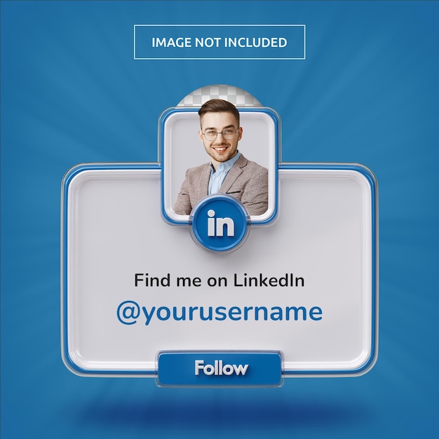 Perfil de icono de banner en la etiqueta de representación 3d de linkedin aislada