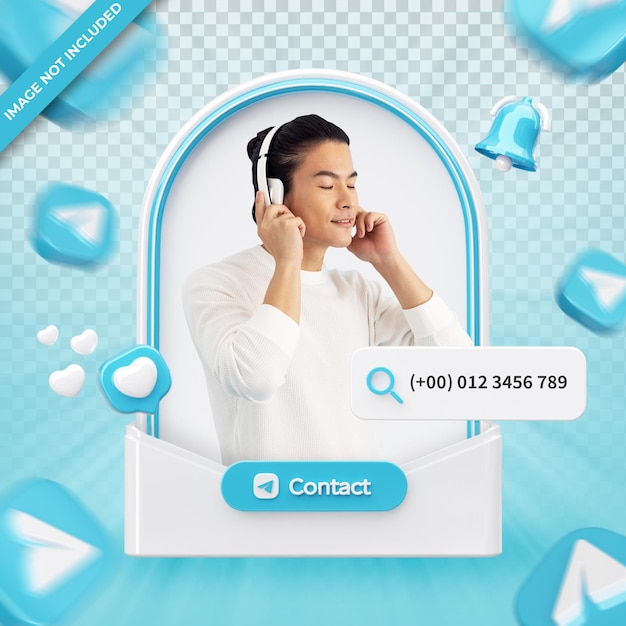 Perfil de icono de banner en etiqueta de representación 3d de Telegram aislado