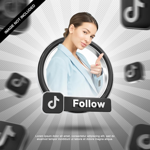 Perfil de icono de banner en etiqueta de representación 3d de Tiktok aislada
