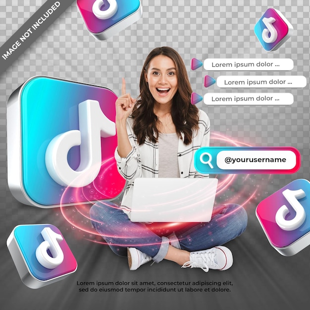 Perfil de icono de banner en etiqueta de representación 3d de Tiktok aislada
