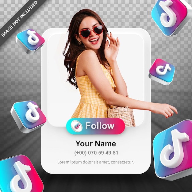 Perfil de icono de banner en etiqueta de representación 3d de tiktok aislada