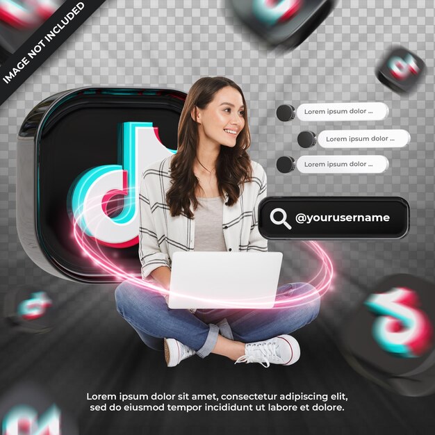 Perfil de icono de banner en etiqueta de representación 3d de Tiktok aislada