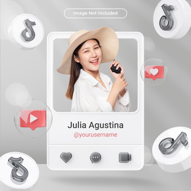 Perfil de icono de banner en etiqueta de representación 3d de Tiktok aislada