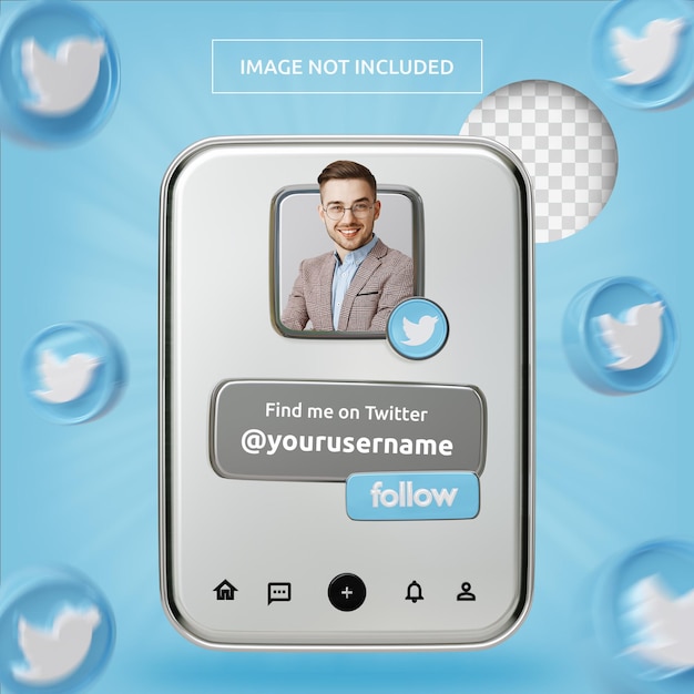 Perfil de icono de banner en la etiqueta de representación 3d de Twitter aislada