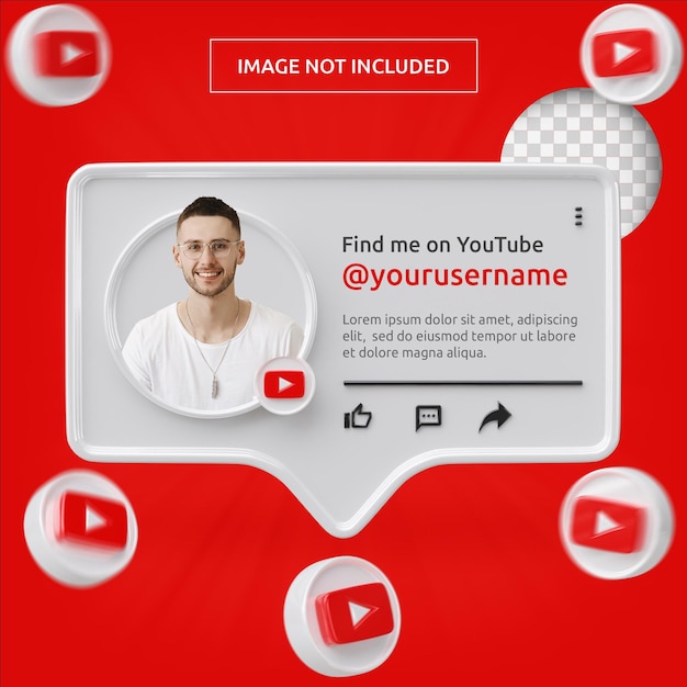 Perfil de icono de banner en la etiqueta de representación 3d de Youtube aislada