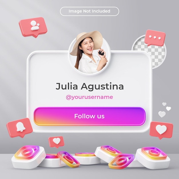 Perfil de icono de banner en Instagram 3d Render Composición aislada