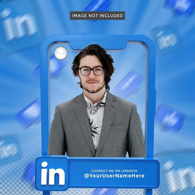 Perfil de icono de banner en el marco de renderizado 3d de linkedin