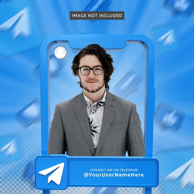 Perfil de icono de banner en el marco de representación 3d de telegram