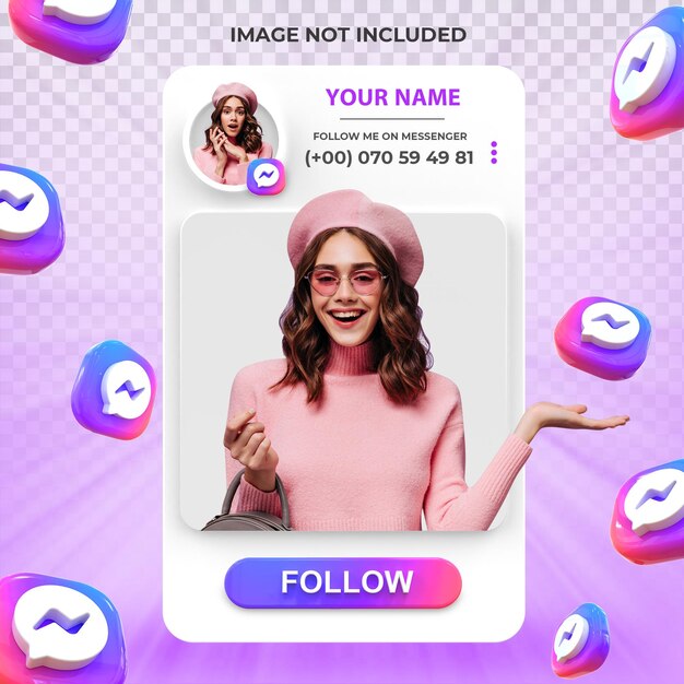Perfil de icono de banner en Messenger 3d Render Composición aislada