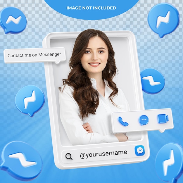 Perfil de icono de banner en Messenger etiqueta de renderizado 3d aislado