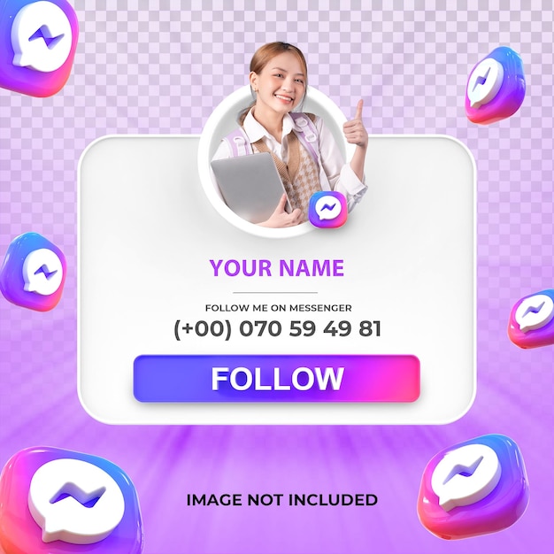 Perfil de icono de banner en Messenger Plantilla de etiqueta de renderizado 3d