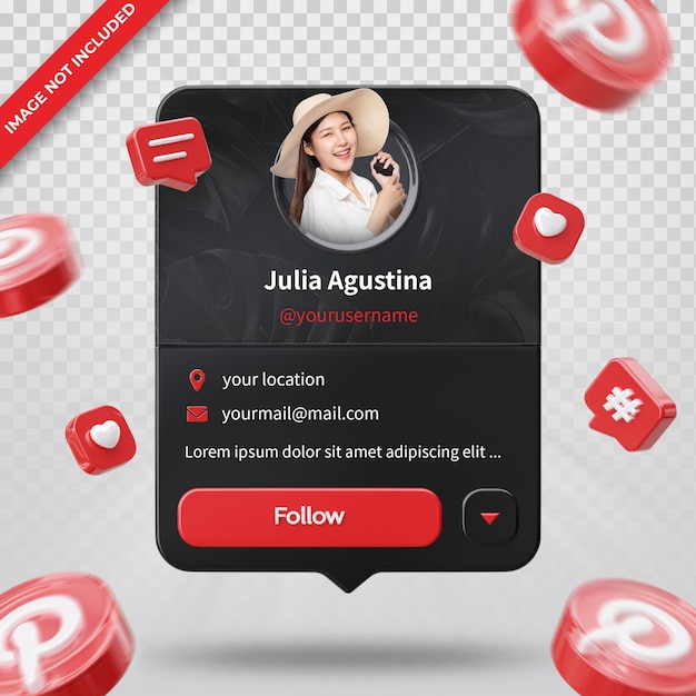 Perfil de icono de banner en pinterest 3d render composición aislada