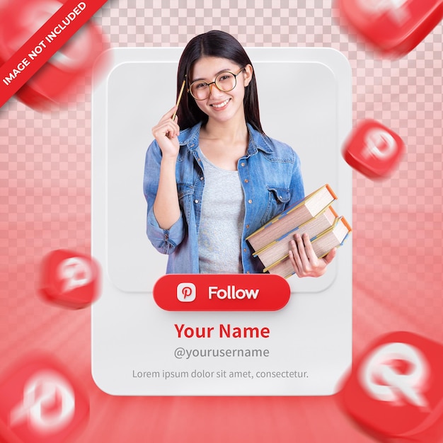 Perfil de icono de banner en Pinterest Etiqueta de renderizado 3d aislada