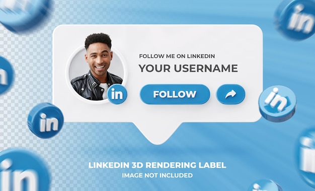 Perfil de icono de banner en plantilla de etiqueta de renderizado 3d de linkedin