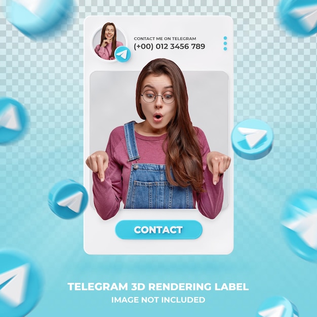 Perfil de icono de banner en la plantilla de etiqueta de representación 3d de Telegram