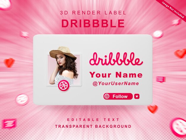 Perfil de icono de banner de renderizado 3d en dribbble sígueme etiqueta aislada