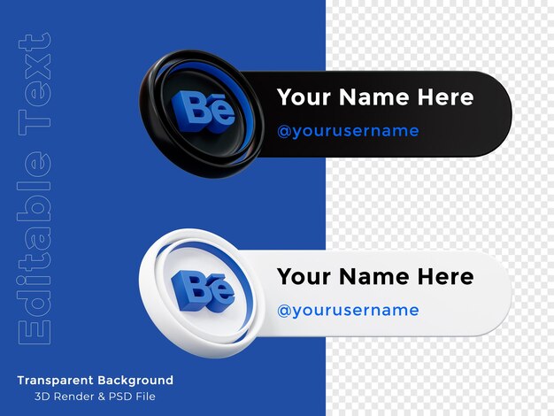 Perfil de icono de banner de representación 3D en la composición del logotipo de la aplicación Behance aislada