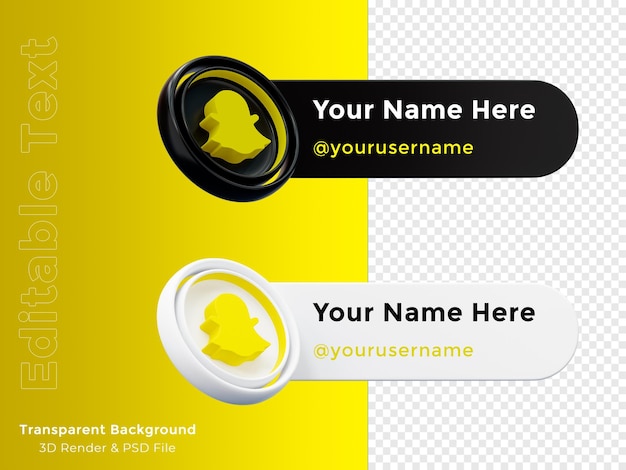 Perfil de icono de banner de representación 3D en la composición del logotipo de la aplicación Snapchat aislada